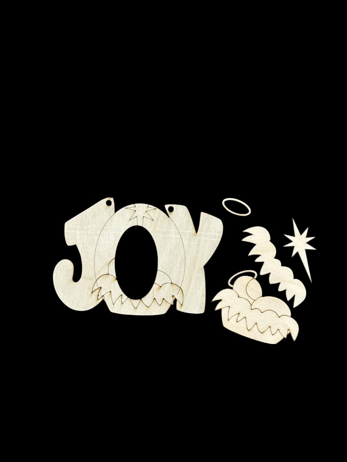 Joy Ornament with Baby and Star, Unfinished, Wooden Ornament