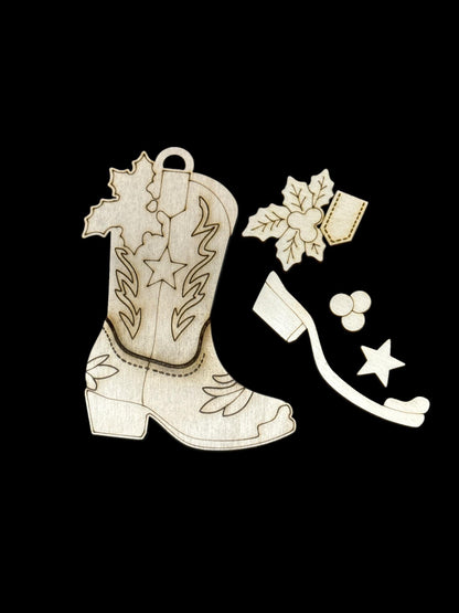 DIY Western Boot Ornament, Unfinished, Wooden Ornament