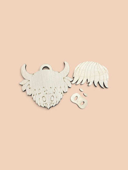 DIY Fluffy Highland Cow Ornament, Unfinished, Wooden Ornament