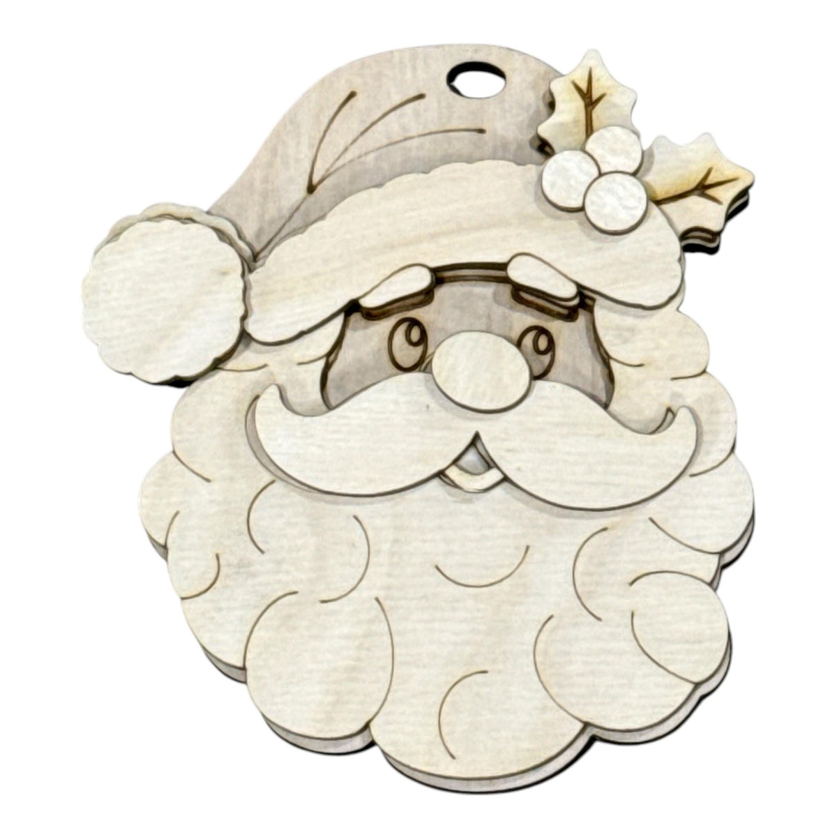 DIY Santa with Fluffy Beard Ornament, Unfinished, Wooden Ornament