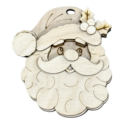 DIY Santa with Fluffy Beard Ornament, Unfinished, Wooden Ornament