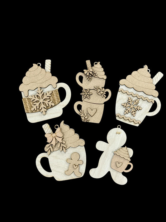 DIY Hot Cocoa Ornaments, Wooden Ornaments Tree