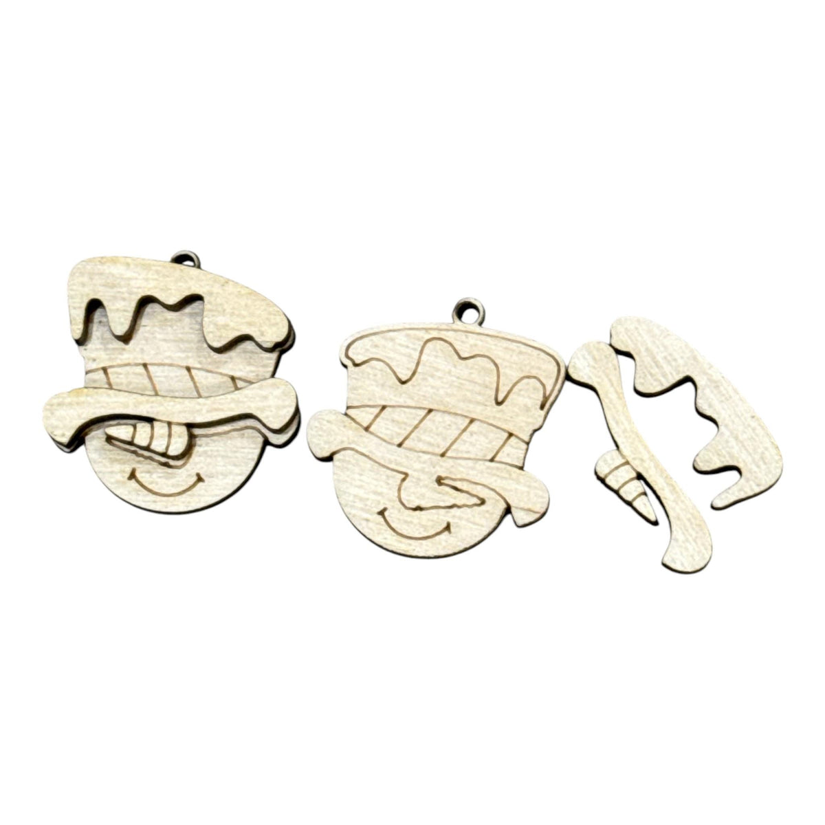 Cute Snowman with Hat Earrings: Unfinished Birch Wood, Craft Jewelry