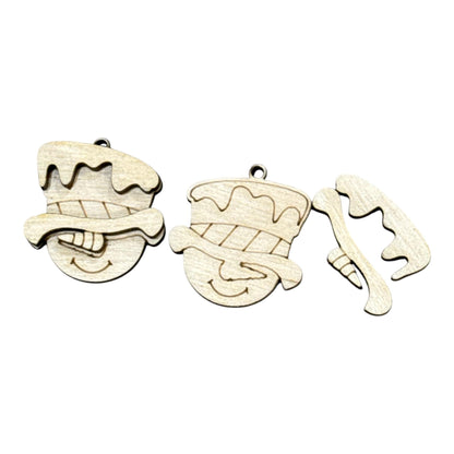 Cute Snowman with Hat Earrings: Unfinished Birch Wood, Craft Jewelry