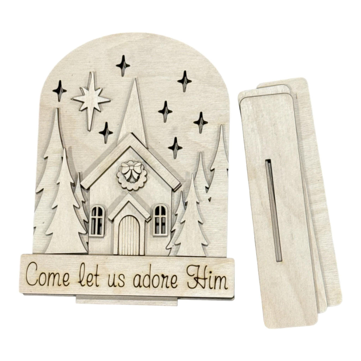 DIY Come Let Us Adore Him Church Light-Up Shelf Sitter, Winter