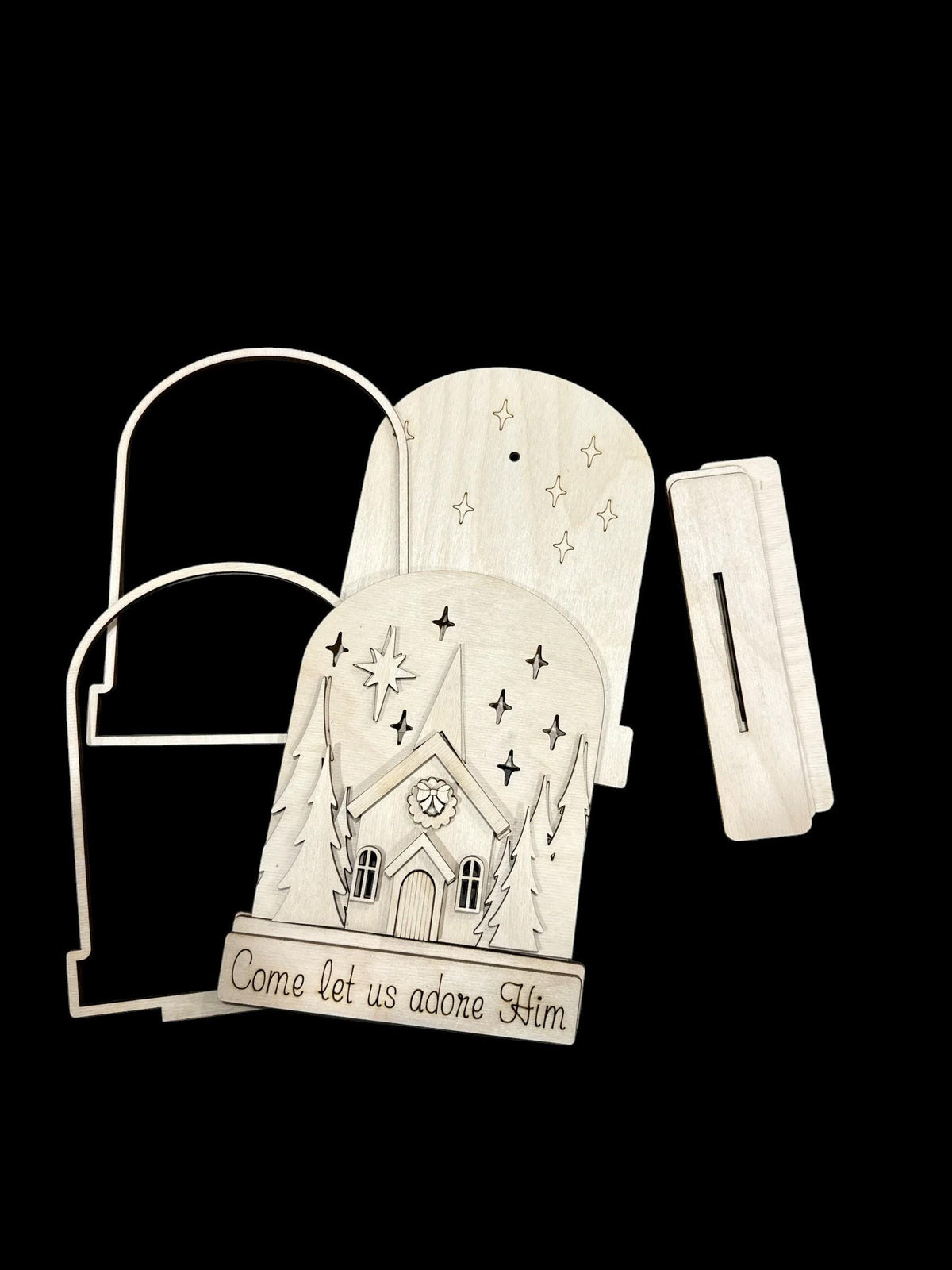 DIY Come Let Us Adore Him Church Light-Up Shelf Sitter, Winter