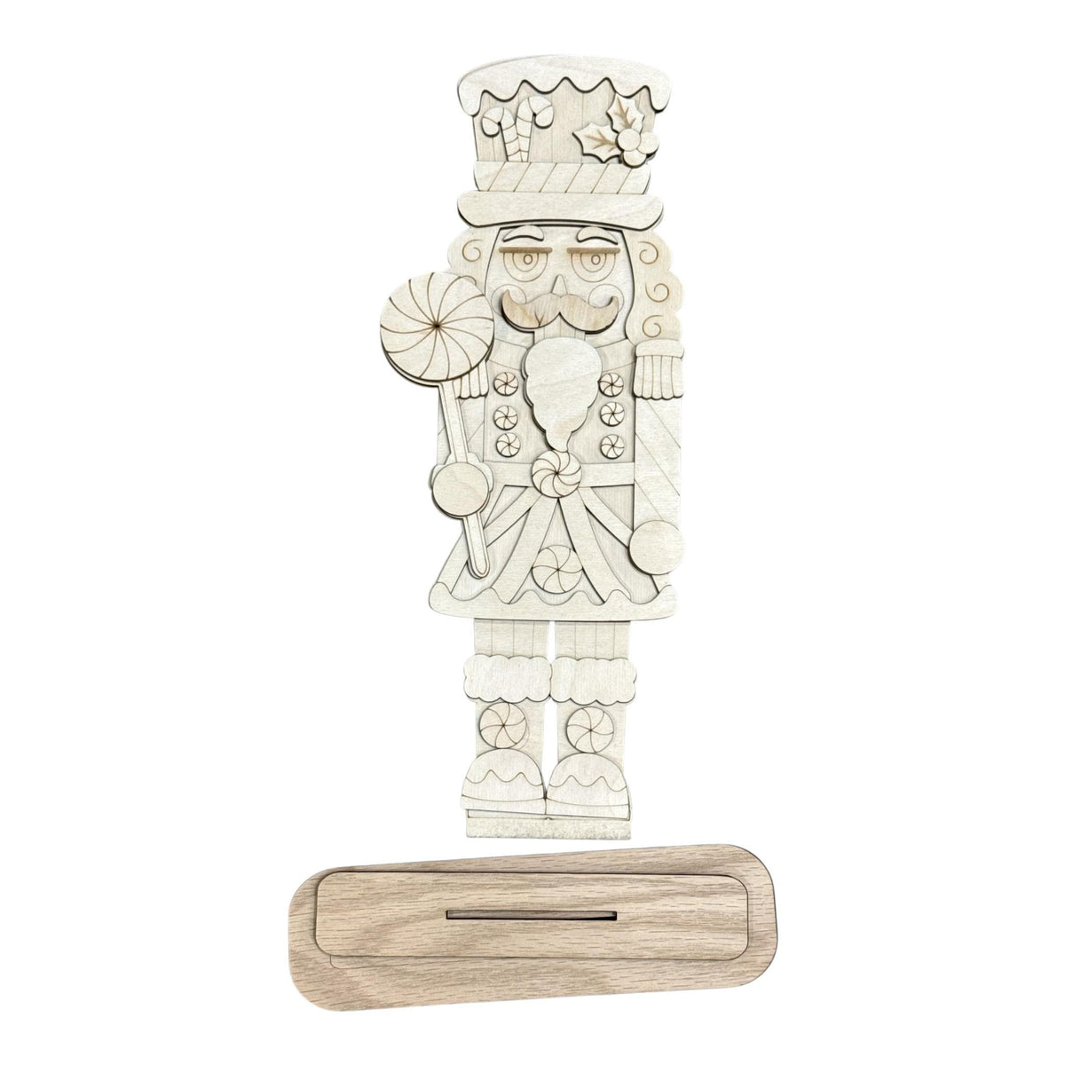 Peppermint Nutcracker Standing, Nutcrackers, Holiday Nutcracker Unfinished Winter