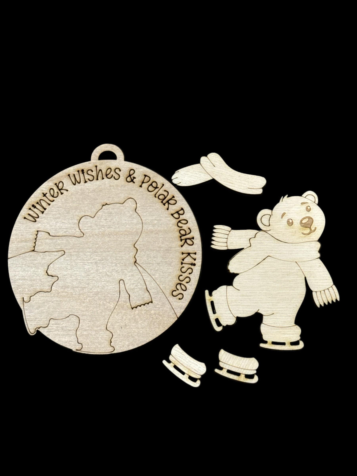 Winter Wishes and Polar Bear Kisses Ornament, Unfinished