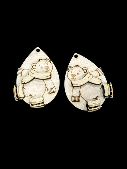 Polar Bear Earrings: Unfinished Birch Wood, Craft Jewelry