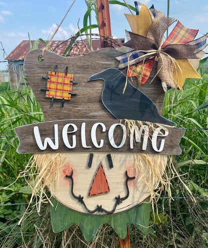 DIY Scarecrow with hat Door Hanger