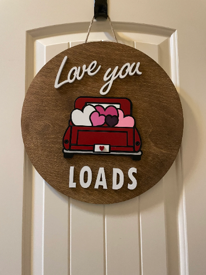 Love you Loads Red Truck with hearts/Front Door Hanger/Valentines Day 1/4”