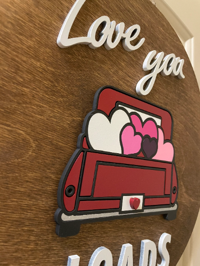 Love you Loads Red Truck with hearts/Front Door Hanger/Valentines Day 1/4”