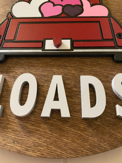 Love you Loads Red Truck with hearts/Front Door Hanger/Valentines Day 1/4”
