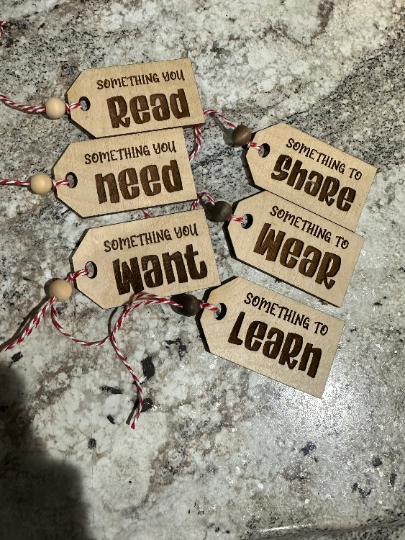 Personalized  Present Tags / Wooden Name Tags / Kids Christmas Tags / Want wear need read / Present Tags