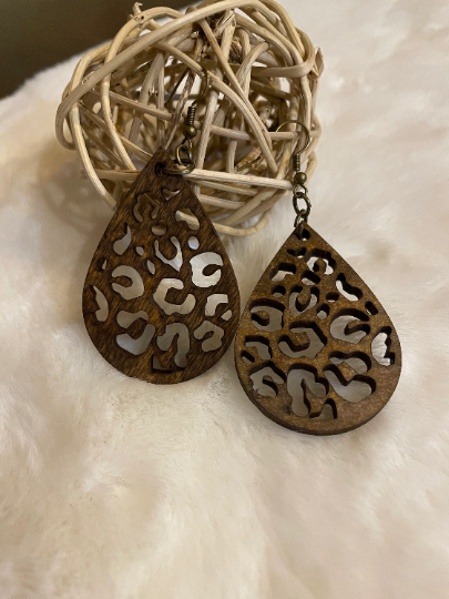 Leopard earrings/ wood earrings / lightweight wood earrings