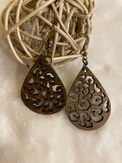 Leopard earrings/ wood earrings / lightweight wood earrings