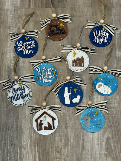 Set of 10 Nativity Ornaments/ wooden ornaments/ Ornaments / Nativity / Christmas Ornaments / Jesus / Religious