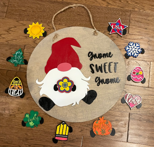 Gnome Sweet Gnome / Door Hanger/ door decor/ interchangeable / Home Decor