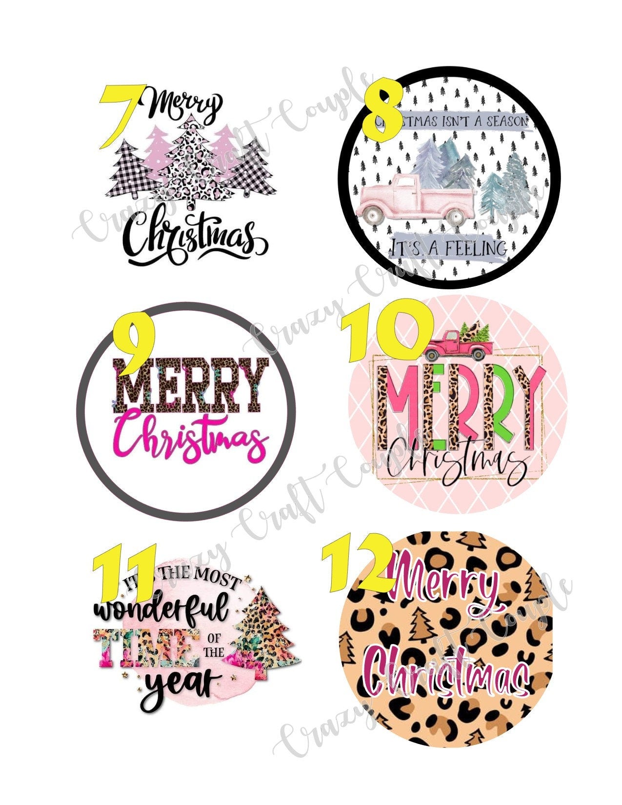 Christmas in Pink/ Christmas Pink Fun/ Christmas  Cardstock Rounds /Fresheners cardstock/ Cardstock / Embellishments